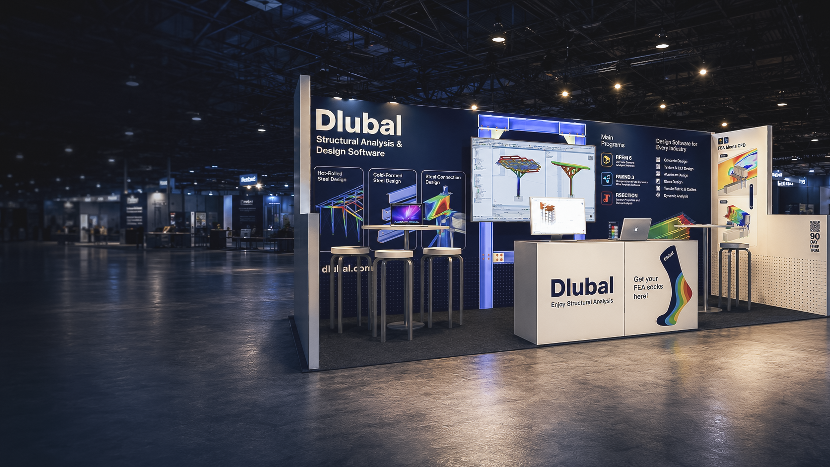 Dlubal Software trade show booth at NASCC 2026, Georgia World Congress Center, Atlanta — 10x20 ft exhibit design by Martin Motlík