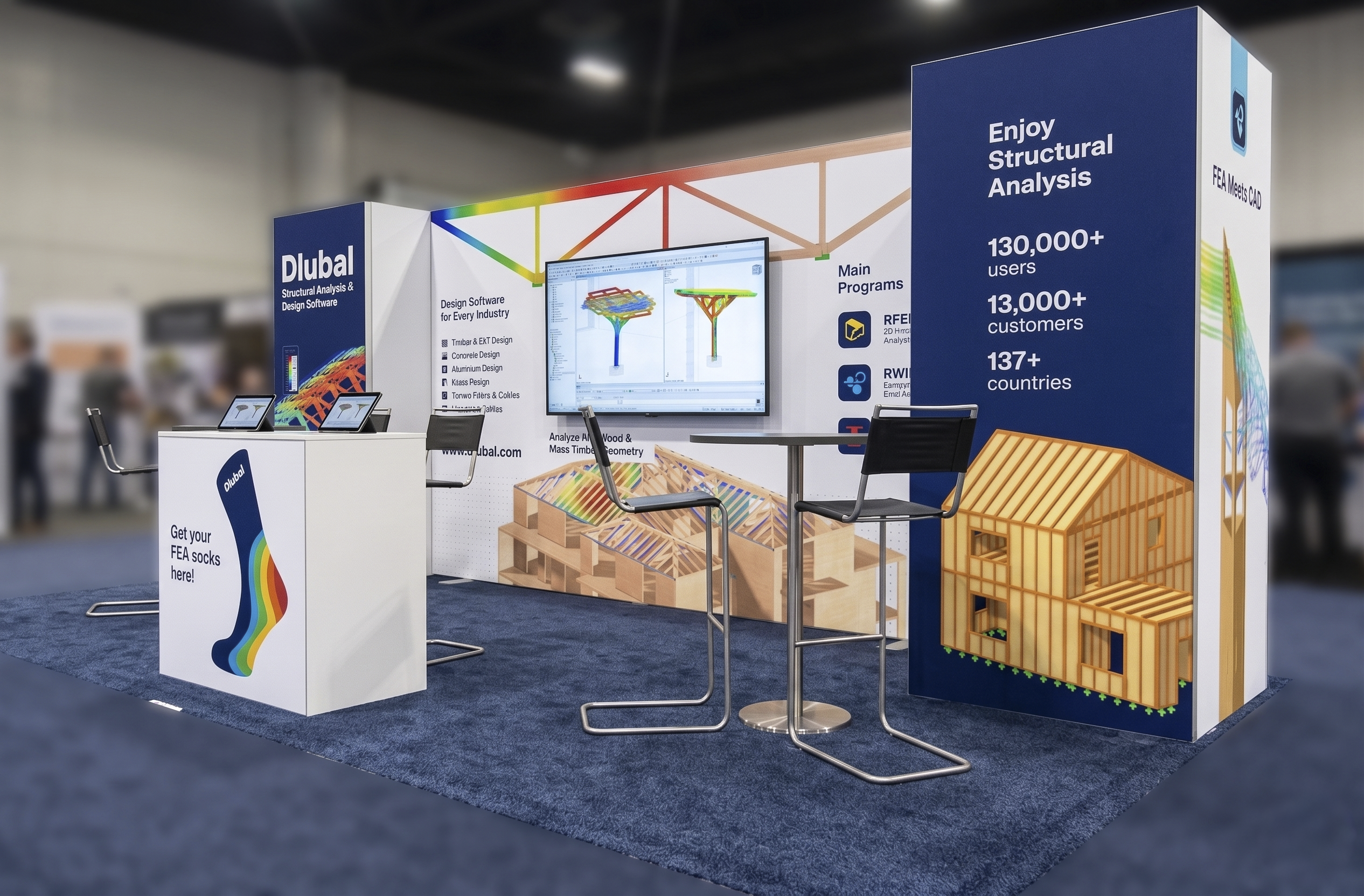 Dlubal Software booth #908 — 3D render view 2, International Mass Timber Conference 2026, Portland
