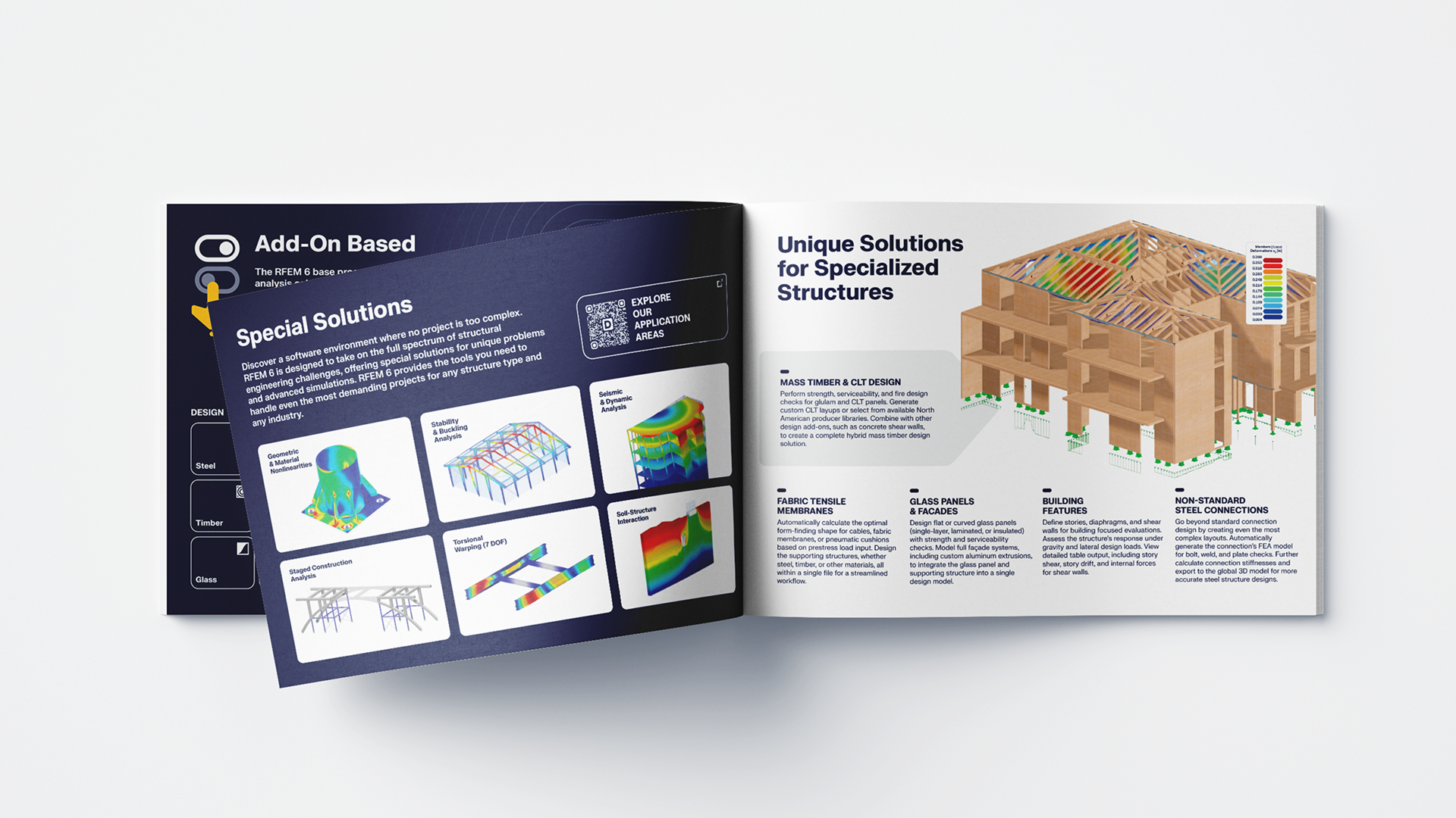 RFEM 6 product brochure page spread 3 — designed by Martin Motlík for Dlubal Software US market